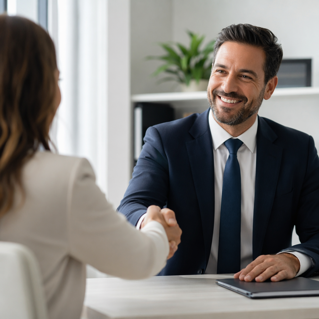 Attorney and client celebrating a successful settlement